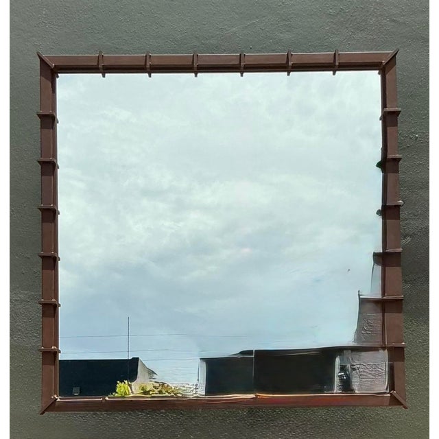 Metal Vintage Patinated Metal and Mirrored Glass Wall Mirror For Sale - Image 7 of 12