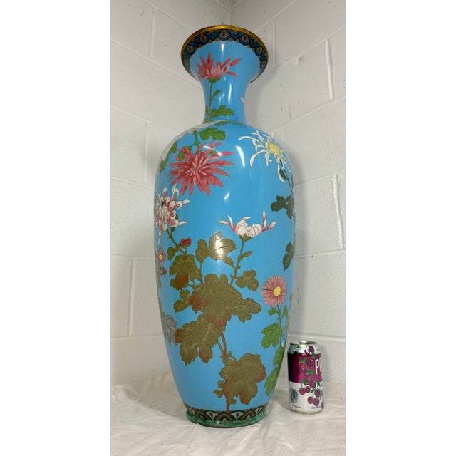 Huge Antique 19th Century Japanese Meiji Cloisonne Enamel Baby Blue Palace Vase For Sale - Image 4 of 17