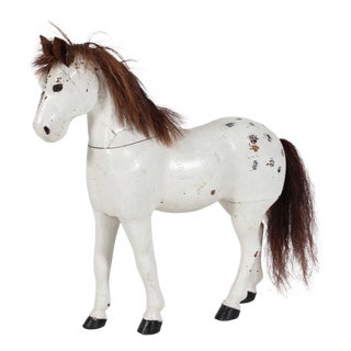 Large Antique Swedish Horse in Carved Wood with White Paint, 1890s For Sale