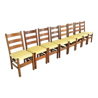 Gustav Stickley Antique Mission Oak Arts & Crafts Ladder Back Dining Chairs, Set of Eight For Sale