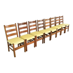 Gustav Stickley Antique Mission Oak Arts & Crafts Ladder Back Dining Chairs, Set of Eight