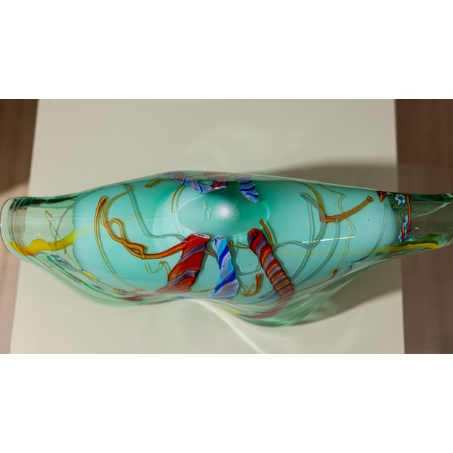 Glass Viz Art Glass Green Fan Sculptural Blown Glass Vessel For Sale - Image 7 of 10