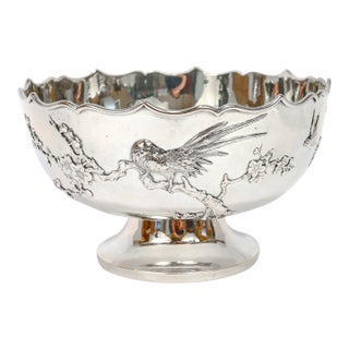 Antique Signed Chinese Export Sterling Silver Footed Bowl by Sing Fat For Sale