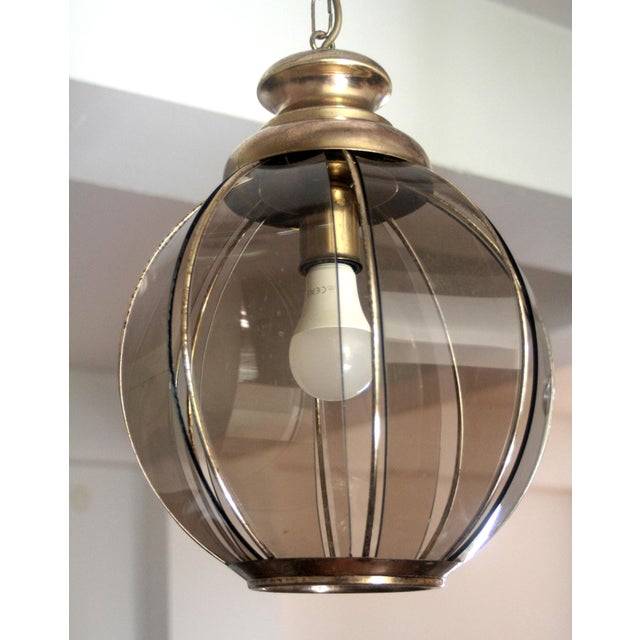 Mid-Century Modern Italian Brass Pendant Light with Smoked Glass, 1970s For Sale - Image 7 of 14