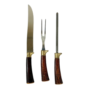 1950s Vintage Sheffield English Rustic European Faux Stag Horn Cutlery - Set of 3