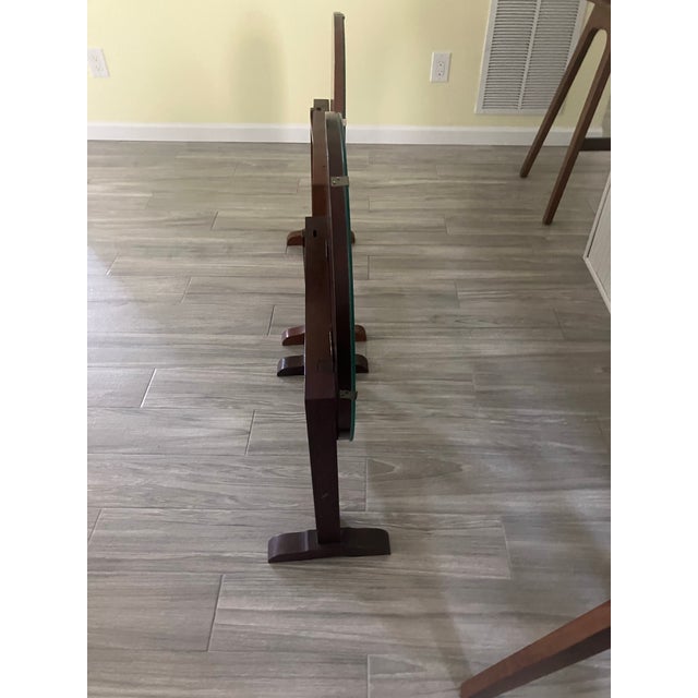 Chinese Antique Chinese Tilt Tsbles Hand Carved Glazed Wood With Protective Glass Tilt Top Table Pair For Sale - Image 3 of 9