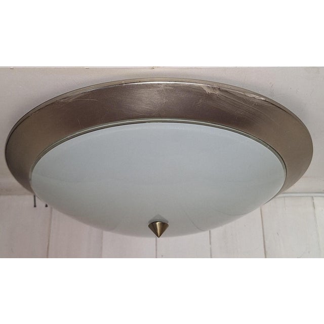 Vintage Ceiling Lamp with White Glass Shade on a Stainless Steel Mount, 2000s, in Very Good conditions. Designed from 2000...