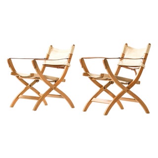 Safari Easy Chairs in Beech and Leather by Poul Hundevad, 1950s, Set of 2 For Sale