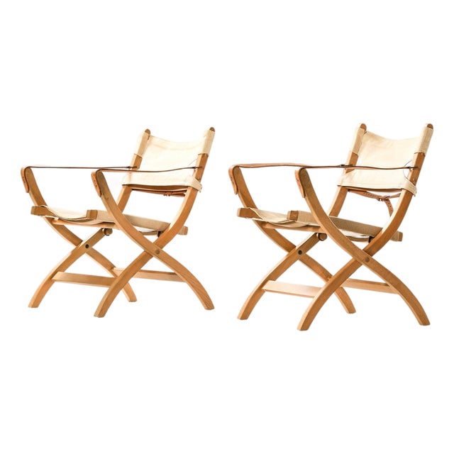 Safari Easy Chairs in Beech and Leather by Poul Hundevad, 1950s, Set of 2 For Sale