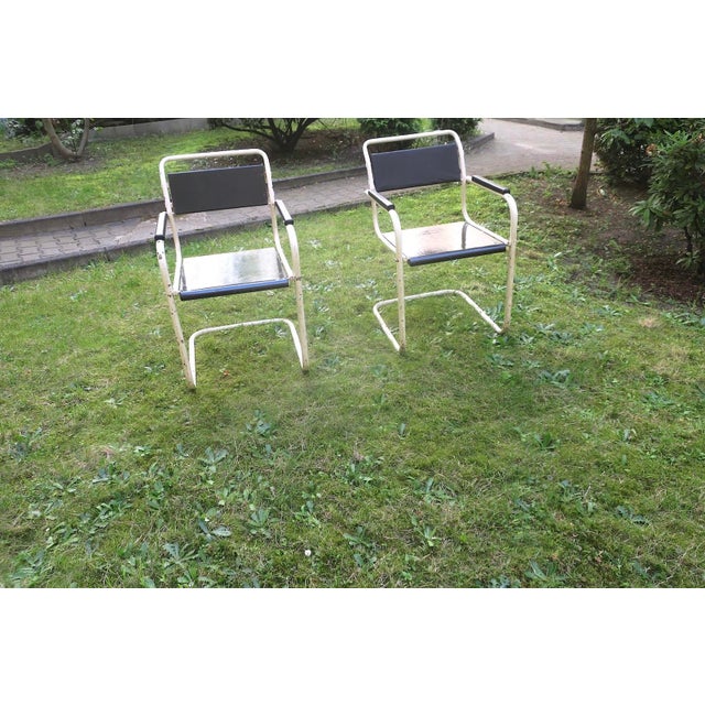 Mid-Century Iron and Wood Painted Garden Chairs, Set of 2 For Sale - Image 9 of 11