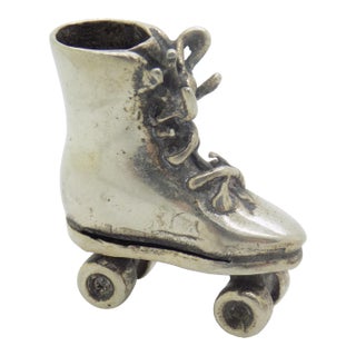 Vintage Italian Handmade Genuine Silver Rare Roller Skate Dollhouse Miniature Figurine For Sale