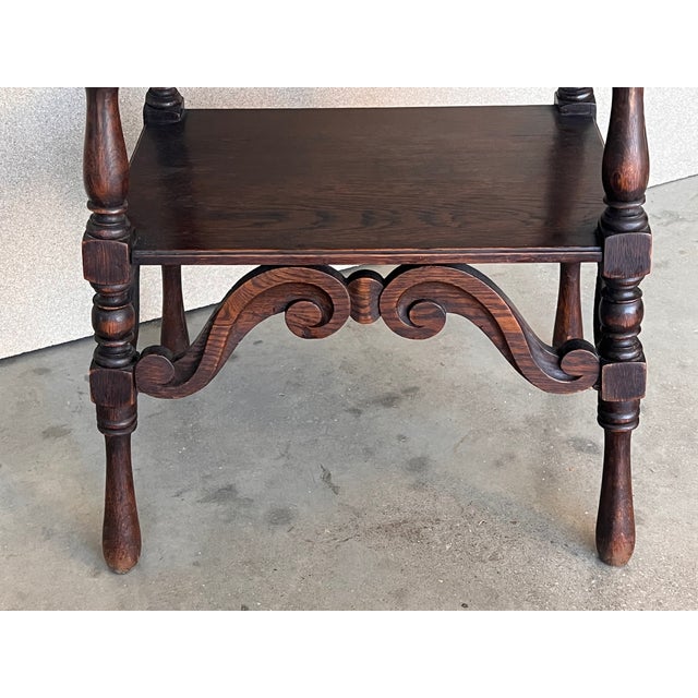 Spanish Two-Tier Walnut Console Side Table With Carved Legs and Stretcher For Sale - Image 12 of 13