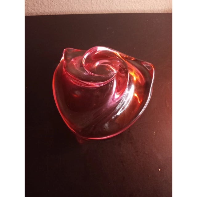 1980s 1980s Signed Pink Swirl Art Glass Ashtray Bowl by Val Saint Lambert For Sale - Image 5 of 8