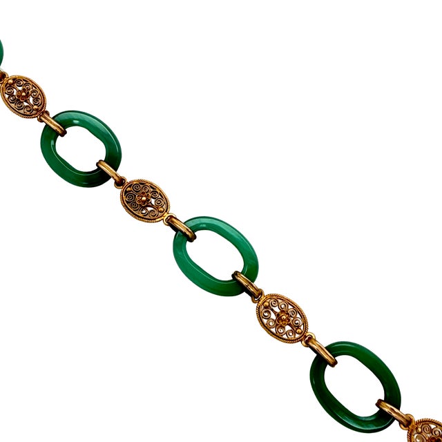 Mid 20th Century Vintage 14k Gold and Green Chrysoprase Link Bracelet For Sale - Image 5 of 5
