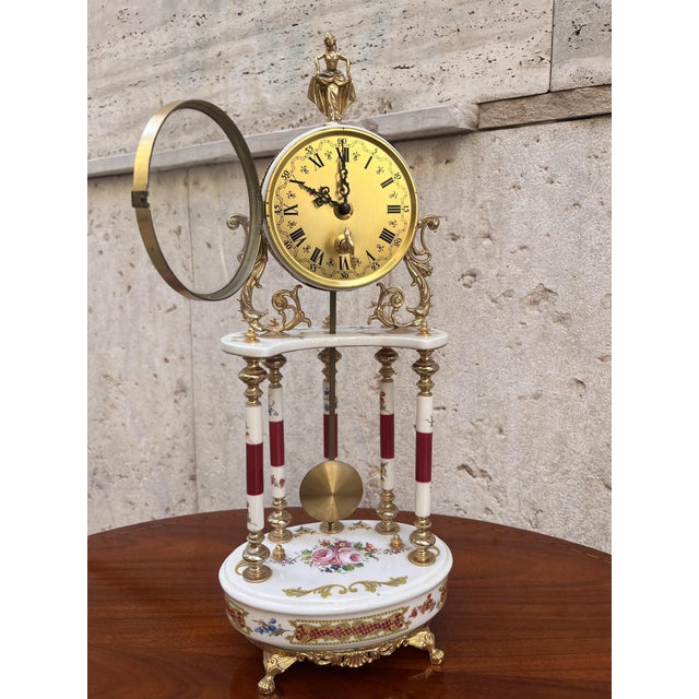 Regency Hand-Decorated Ceramic Table Clock, 1950s For Sale - Image 6 of 10
