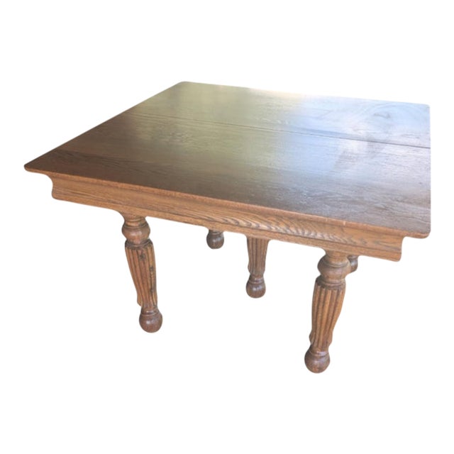 Late 19th Century Early American Solid Oak Banquet Dining Table With Fluted Legs on Casters For Sale