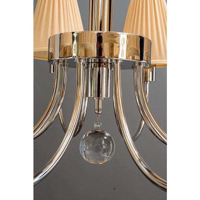 Art Deco Nickel-Plated Chandelier with Fabric Shades, Vienna, 1920s For Sale - Image 6 of 18