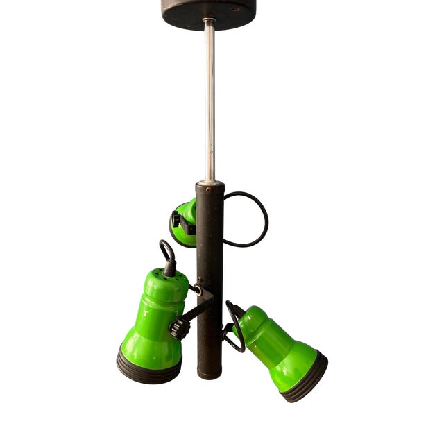 Vintage Downrod Pendant Lamp with Three Green Spots For Sale