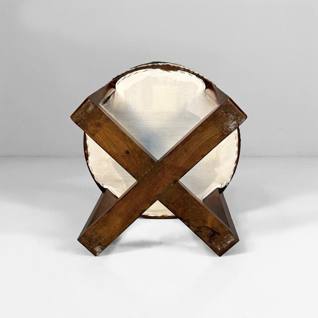 Italian Art Deco Round Ottomans in Fabric and Wood, 1930s, Set of 2 For Sale - Image 9 of 15