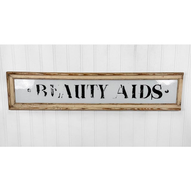 A Milk Glass General Store "Beauty Aids" Salon / Apothecary Sign, c. Early 20th Century - Hand Painted Lettering Reads...