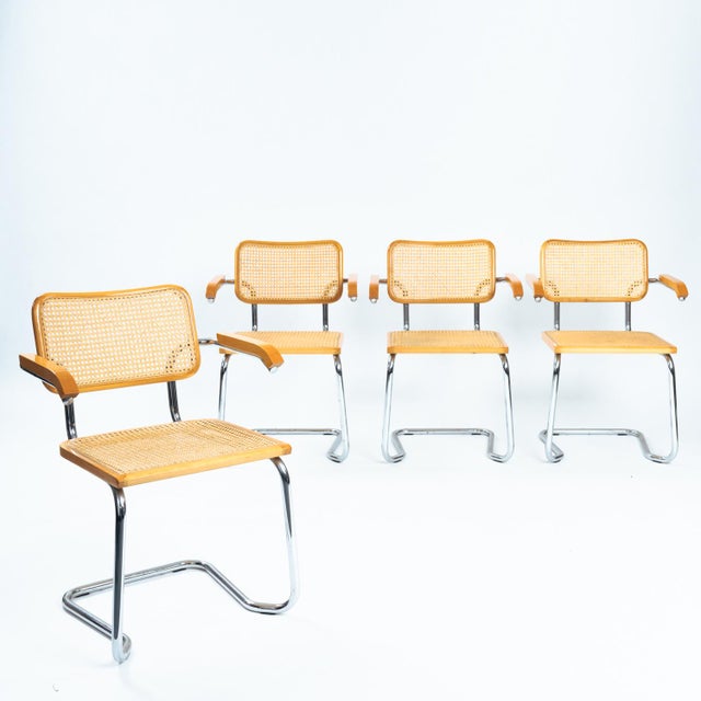 Bauhaus Beech and Wicker Chairs, 1970s, Set of 4 For Sale - Image 4 of 18
