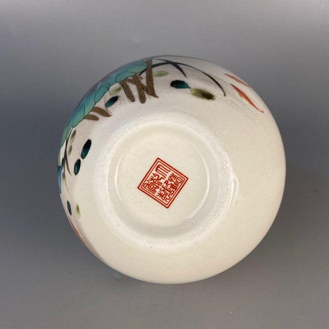 Vintage Chinese Crackle Glaze Famille Rose "Lotus & Koi" Vase With Stand - 17cm For Sale - Image 9 of 9