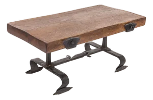 Brutalist Coffee Table in Elm in the style of Jacques Adnet, 1950s