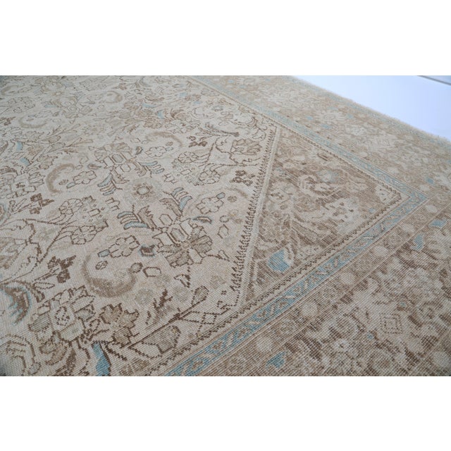 Sky Blue Mid 20th Century Elegant Oversized Tribal Rug – Soft Neutrals & Delicate Detailing -9' 7'' X 12' 7'' For Sale - Image 8 of 12