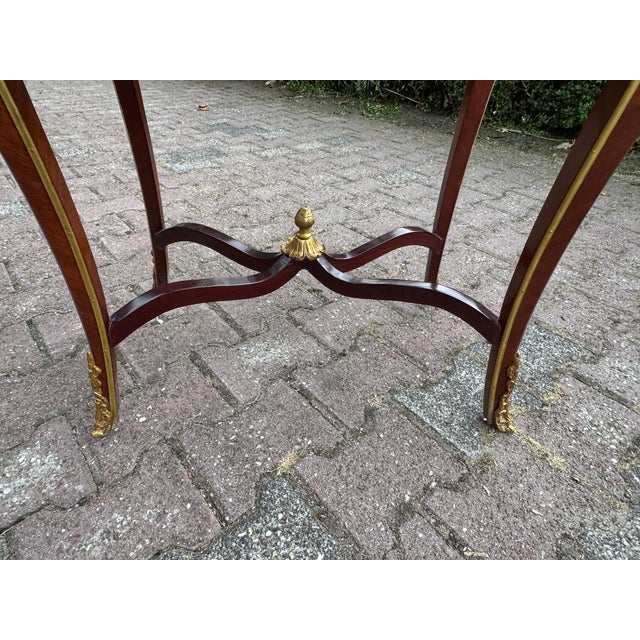 Brown 1900s French Louis XVI Mahogany Bronze Marble Side Table For Sale - Image 8 of 17