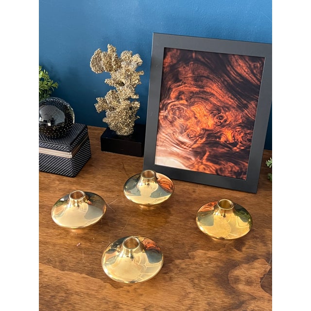 Hein Studio Solid Brass Candle Holders Set of 4, Scandinavian Modern Candlesticks For Sale - Image 9 of 17