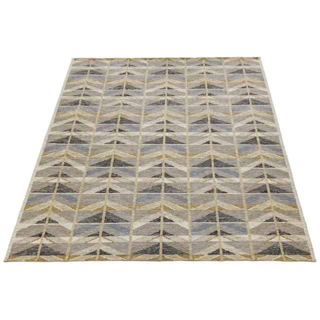 Textile Swedish Flatweave Style Geometric Wool Rug Mid-Century Modern Scandinavian Rug For Sale - Image 7 of 11