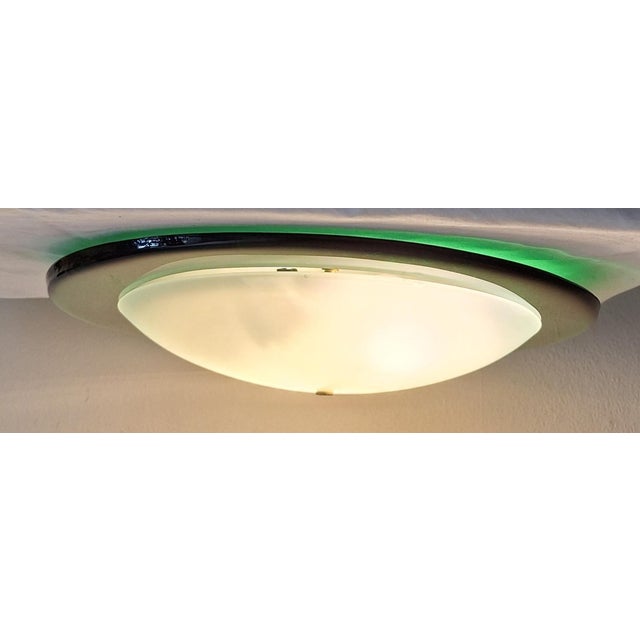Metal Flat Ceiling Lamp in Green Murano Glass with Matt Glass Shade, 1980s For Sale - Image 7 of 7