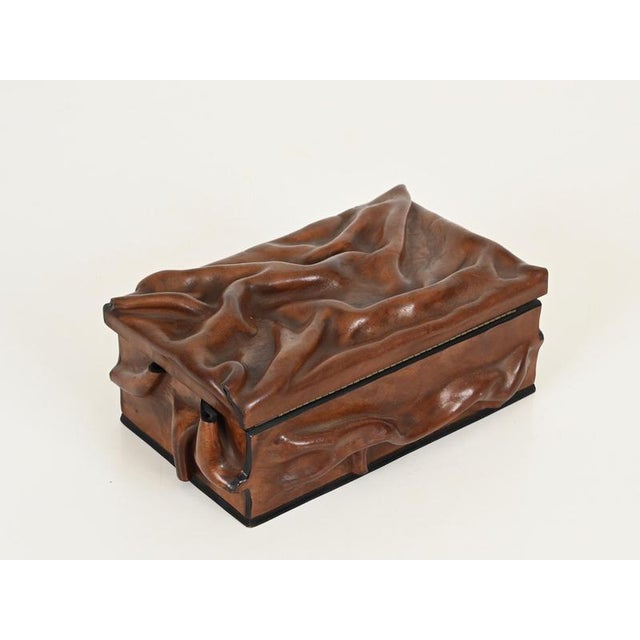 Large Draped Leather and Brass Decorative Box in the style of Adnet, Italy, 1960s For Sale - Image 11 of 18