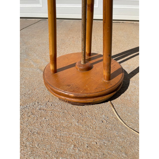 Mid 20th Century Bundled Bamboo Tripod Floor Lamp With Wicker Rattan