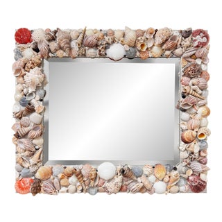 Vintage Large Shell Encrusted Wall Mirror For Sale