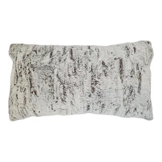 Snow White & Grey Faux Fur Lumbar Pillow For Sale