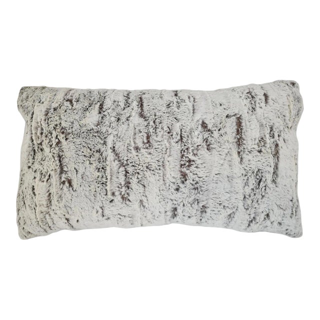 Snow White & Grey Faux Fur Lumbar Pillow For Sale