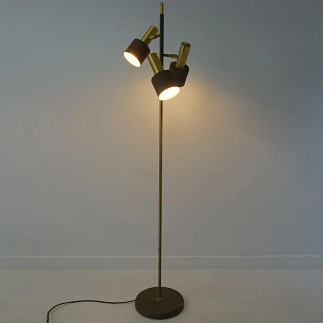 Brown Mid-Century Modern Adjustable Floor Lamp in Brass and Brown from Raak For Sale - Image 8 of 9
