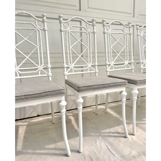 Set of 4 Restored Kessler Faux Bamboo Fretwork Chinoiserie Dining Chairs, Indoor/Outdoor For Sale - Image 10 of 17