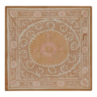 Suzani Tapestry - Faded Uzbek Table Cloth - Tribal Embroidery Wall Decor 4'5'' X 4'6'' For Sale
