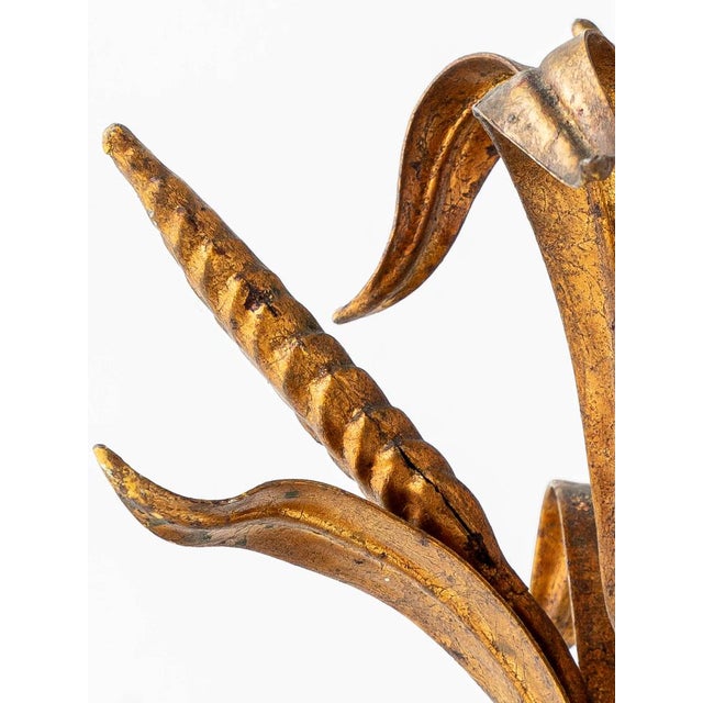 Vintage French Gilt Wheat Sheaf Table Lamp with New Silk Lampshade, 1950s For Sale - Image 10 of 18