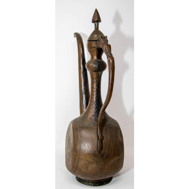Copper Antique Islamic Middle Eastern Qajar Persian Copper Ewer 19th Century For Sale - Image 8 of 12