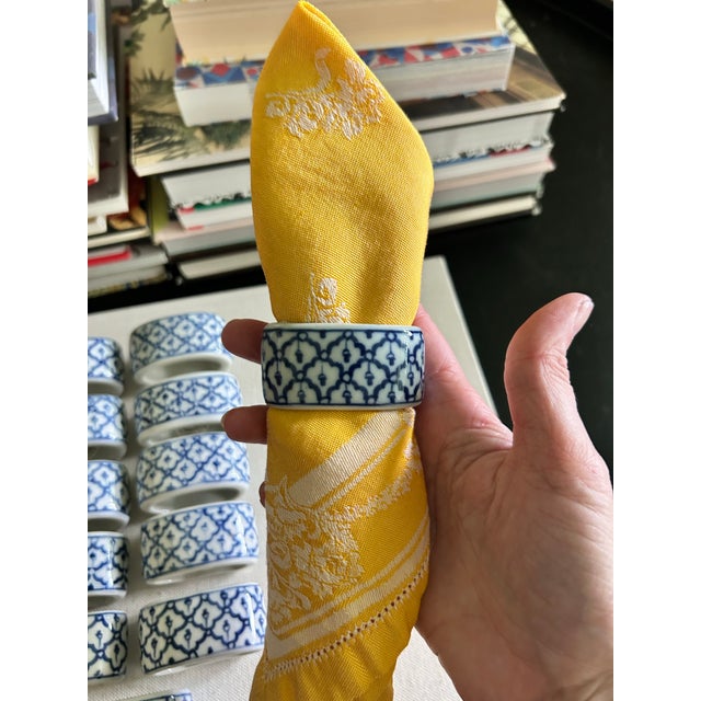 Blue Vintage Williams Sonoma Blue & White Porcelain Napkin Rings - Set of 12 For Sale - Image 8 of 12