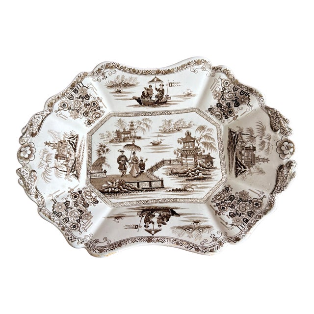 A Antique Brown Transfer Decorated Staffordshire Platter, “Nankin” by Dimmock, Circa 1830’s For Sale