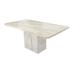 Grey & White Marble Rounded Corners Single Pedestal Dining Conference Table