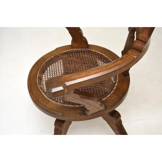 Antique Victorian Gothic Revival Oak Swivel Chair, 1870 For Sale - Image 10 of 13