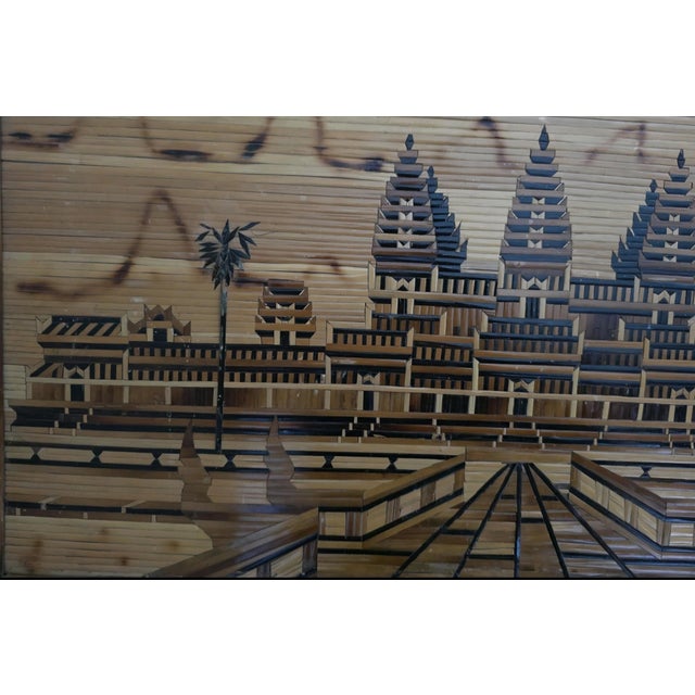 Vintage Cambodian Khmer Angkor Wat Wood Mosaic Bamboo Marquetry Buddhist Temple For Sale - Image 4 of 9
