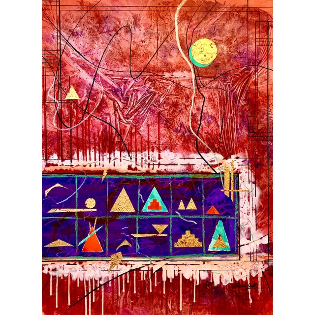 Sonja Kuhfahl, Acrylic Abstract Colorful Contemporary Gilt Collage Painting Gold Leaf Gilding, 1991 For Sale