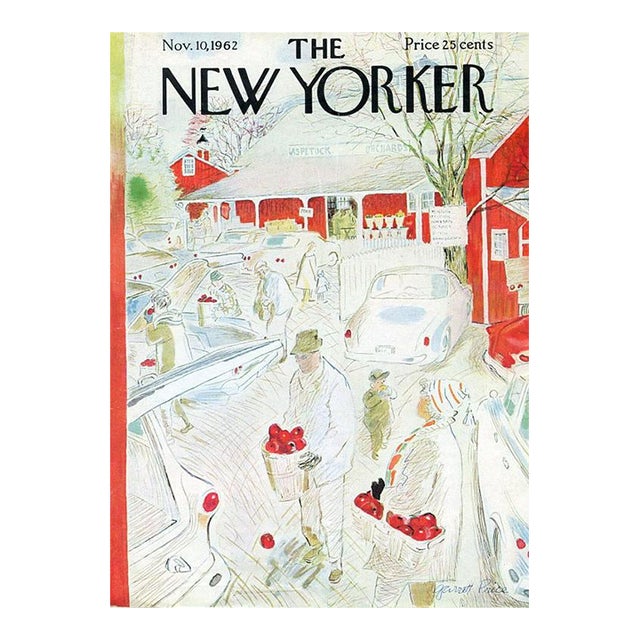1962 Vintage New Yorker Magazine Cover by Garrett Price, November 10, Apple Farm Stand For Sale