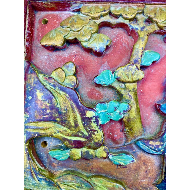 Rare Set of 3 Antique Chinese Gilt Wood Carved Panels | Qing Dynasty Chinoiserie Wall Art For Sale - Image 11 of 17